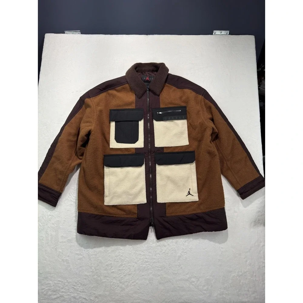 Jordan Jacket Mens Large Brown Tan Colorblock Fleece Pockets Full Zip DJ2735-204